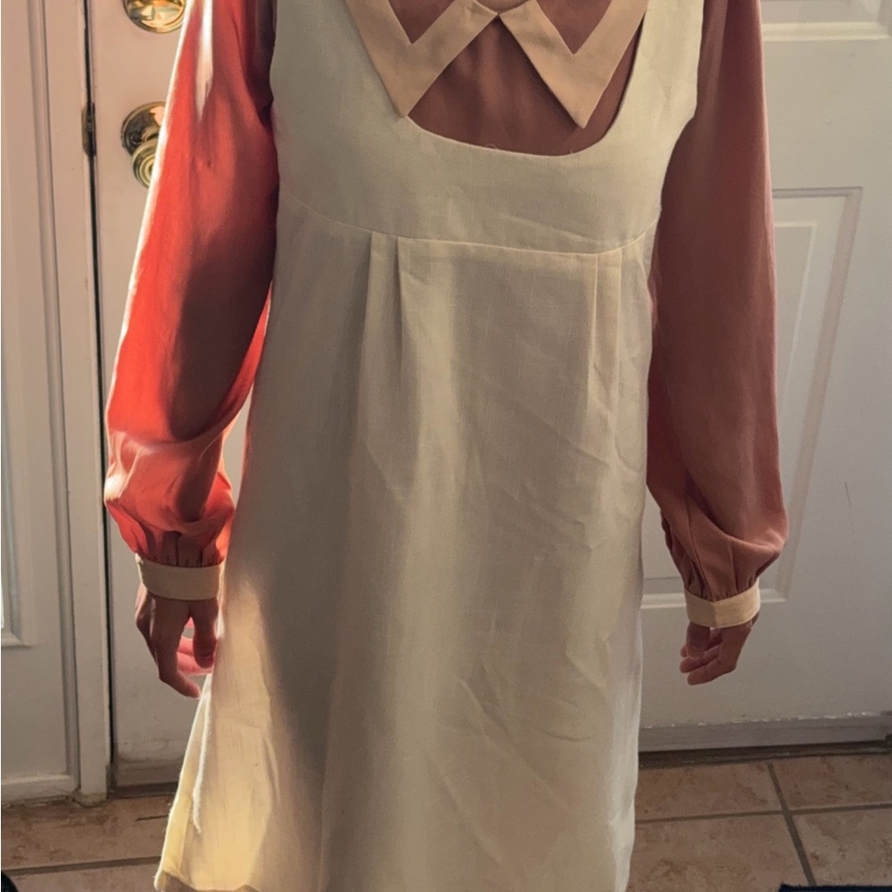 Thrifted Size S Linen-like empire waist Dress (pink blouse not included)